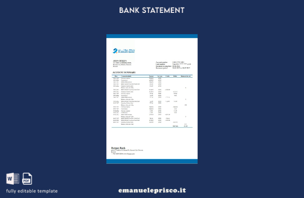 modello word di estratto conto bancario Kuwait Burgan in stile verificato
